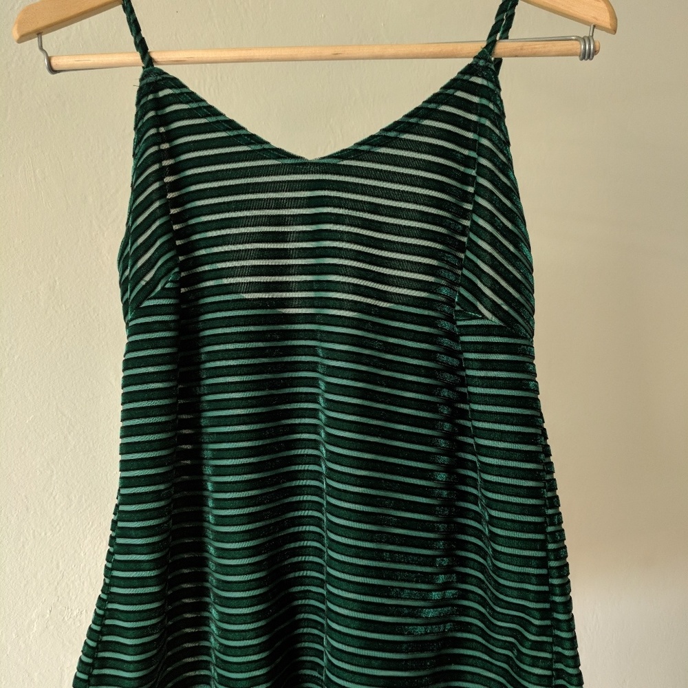 Green striped velvet top